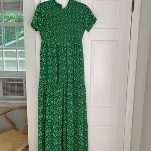 Beautiful smocked green floral maxi dress, Zara, size small